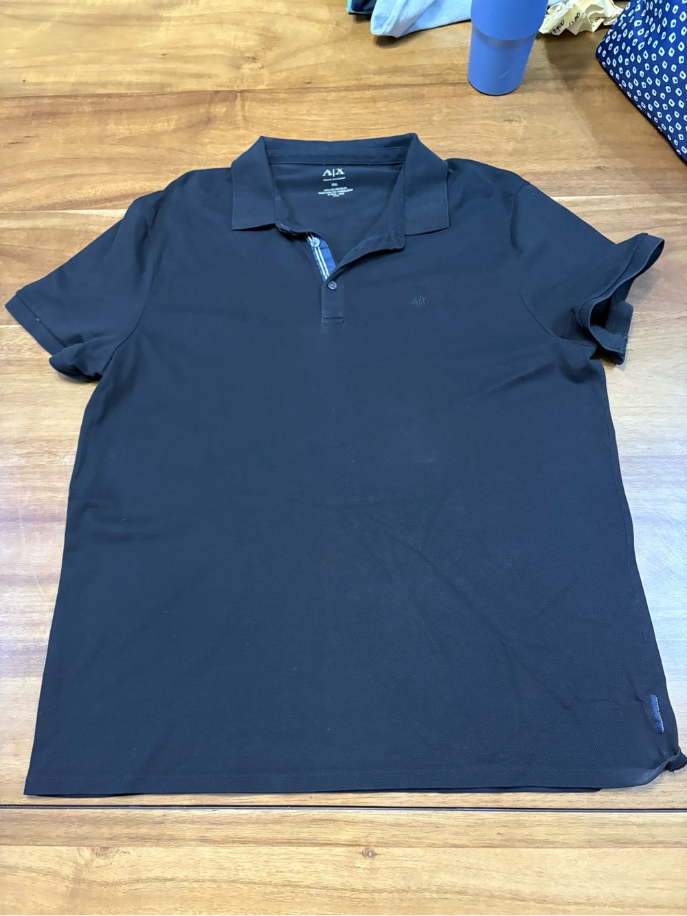 A|X Armani Exchange Men's Black Polo with Subtle Embroidered Logo